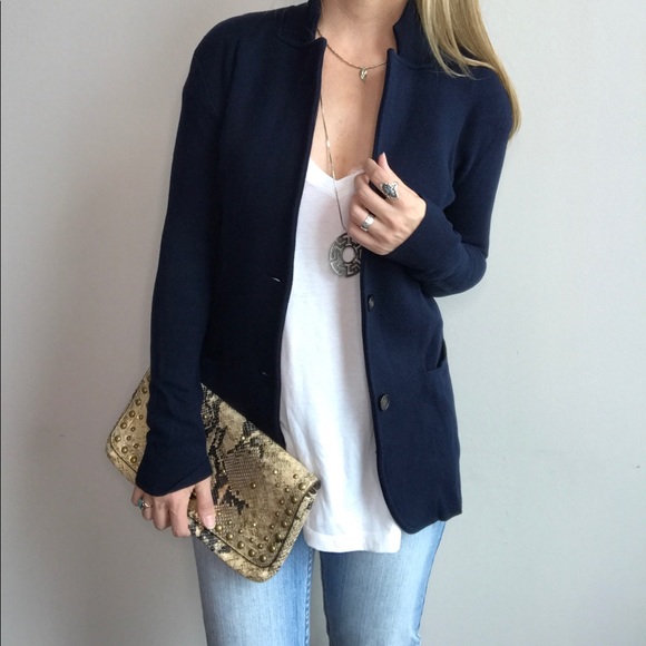 J Crew Factory Navy Sweater Blazer Size 